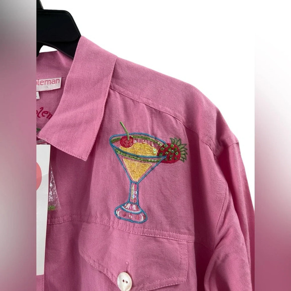 Pink linen embroidered sequined jacket - Picture 2 of 6